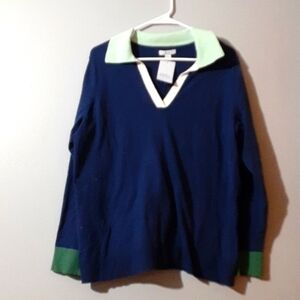 Croft&Barrow Women's College Sweater Long Sleeve Blue Green Color Cotton Blnd 0X